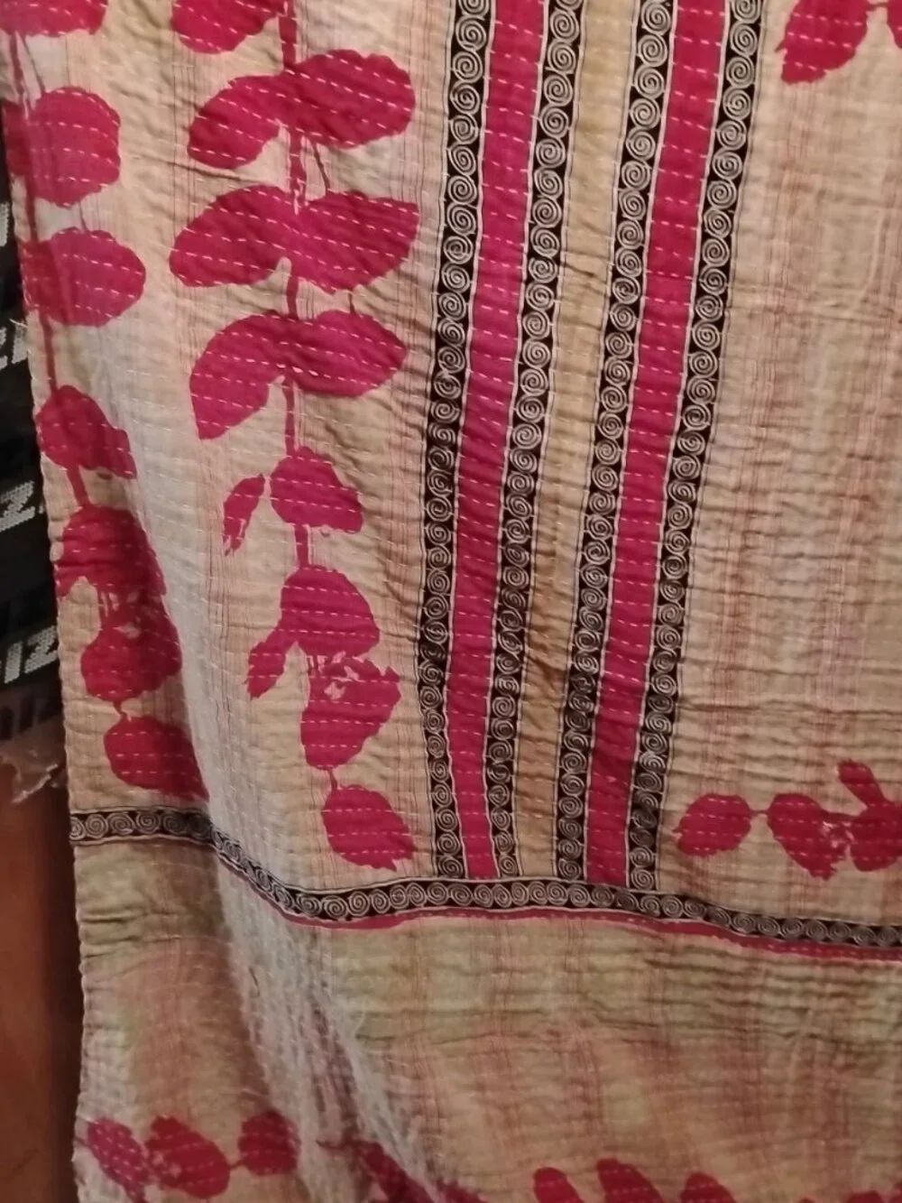 Kantha Quilt Tan Red 3 Layer Premium Soft Cotton Handmade In India New K185.